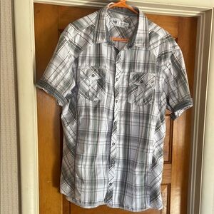 Men's White, Green and Gray Plaid Shirt